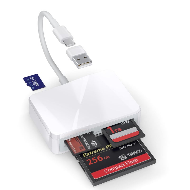RRSITIAU SD Card Reader 4 in 1 USB C to SDTFCFMS Card Reader with USB to USB C Adapter Memroy Card Reader for iPhone 171615 Pro Max iPad Pro MacBook ProAir iMac M4M3M2 Android PhoneTablet PC White - Image 2