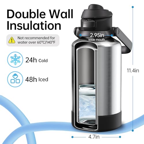 magcheer 64oz Insulated Magnetic Water Bottle - Stainless Steel Vacuum Flask with MagSafe Compatible Phone Holder Keeps Drinks Cold for 24 Hours Water Jug for Gym and Outdoor Activities（Silver) - Image 3