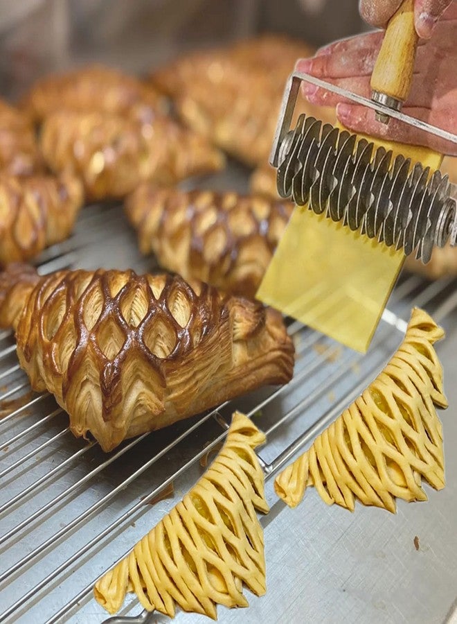 Proshopping Lattice Cutter Pastry Tool, Stainless Steel Pastry Lattice Roller Cutter Wood Handle for Dough Pie Pizza Crust Bread Beef Wellington, Time-Saver Baking Tools - Image 3