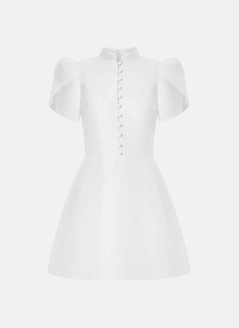 ليتشي فستان قصير بياقة عالية وأزرار للإغلاق