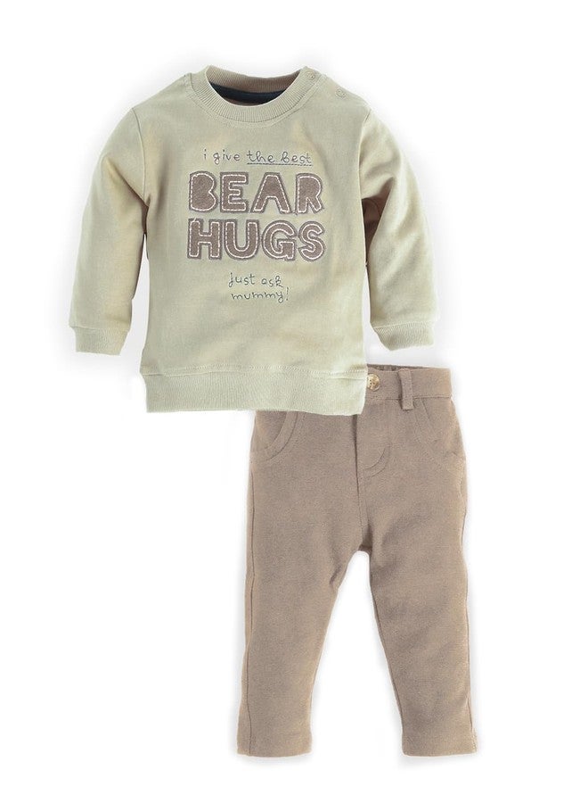 Baby Go Regular fit Cotton Track Set for Kids (Beige) - Image 1