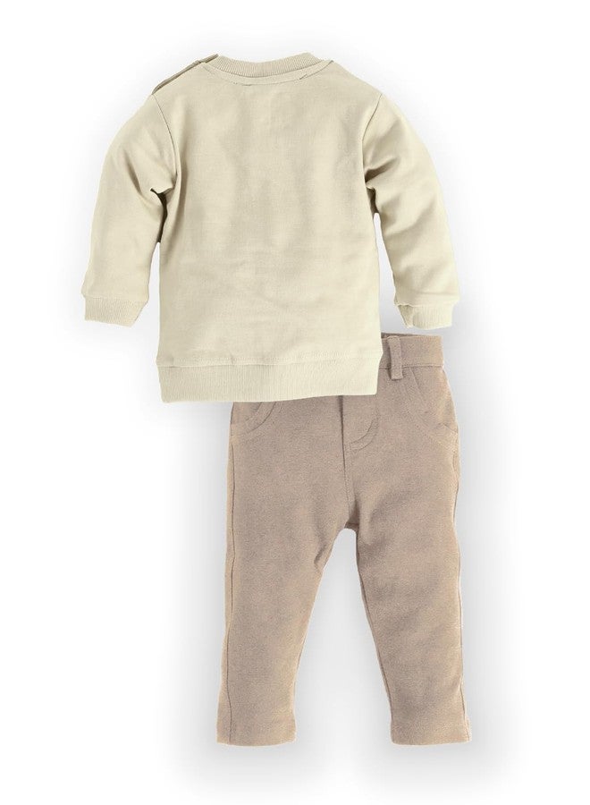 Baby Go Regular fit Cotton Track Set for Kids (Beige) - Image 5