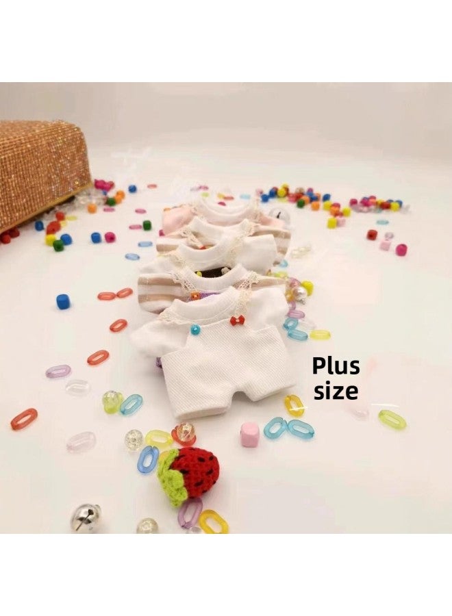Labubu Vinyl Blind Box Clothes 8cm10cm12cm15cm20cm Cotton Doll Undecided Official Doll Clothes-color:White Overalls Jeans + Striped Top-height:12cm Fat Body - Image 5