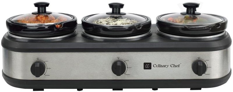 CULINARY CHEF , Triple Slow Cooker, Buffet Server 3 Pot, Food Warmer - Stainless - Image 2