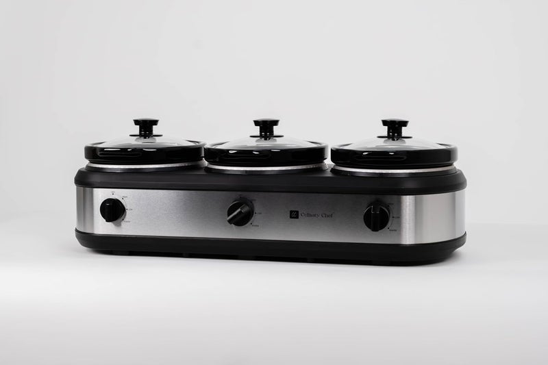 CULINARY CHEF , Triple Slow Cooker, Buffet Server 3 Pot, Food Warmer - Stainless - Image 5
