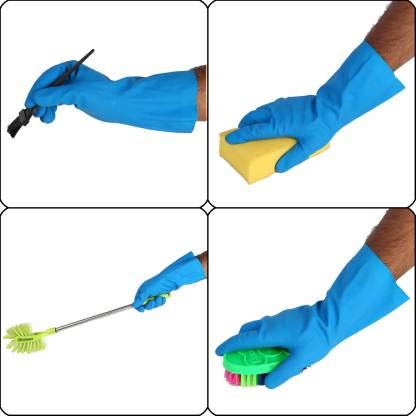 RBGIIT RBGIIT Seebuy Premium Reusable Latex Silicone Safety Gloves for WashingCleaning Kitchen Garden and Sanitation Colors Blue May Vary 2 Pair  - Image 2