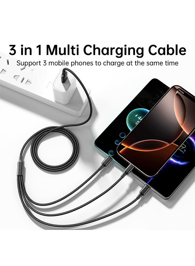 2 Packs Multi Charging Cable, 3 in 1 Fast Charging Cord,1.2M Nylon Braided Multiple USB Cable with iP Micro USB Type C Port for iPhone, Samsung, PS4, Tablet, Xiaomi and More - Image 3