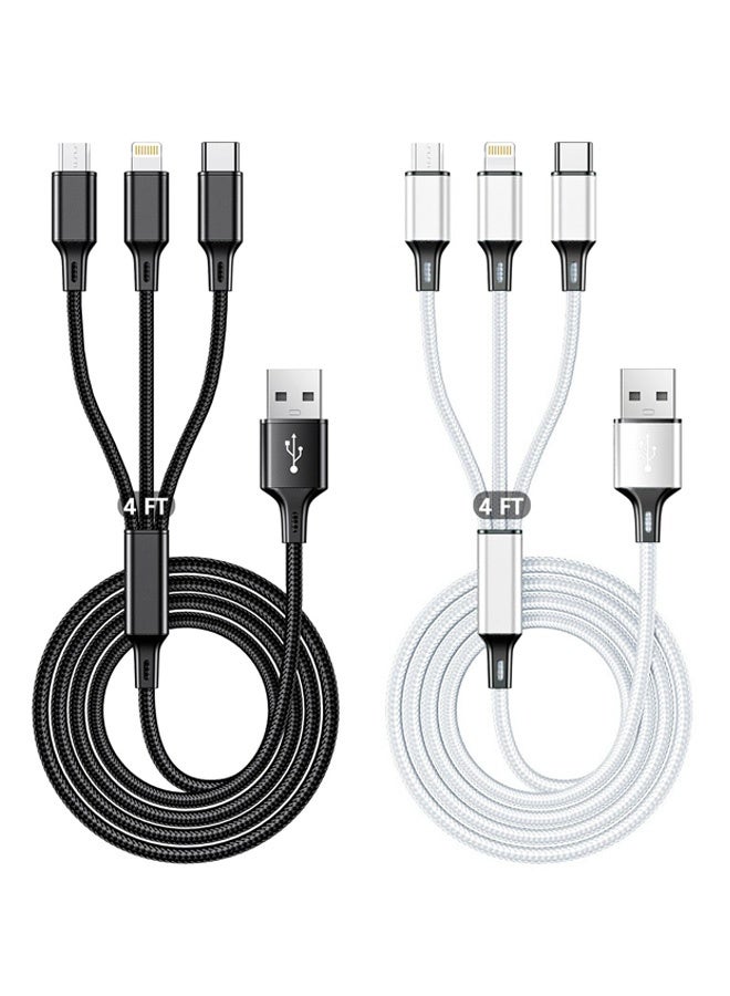 2 Packs Multi Charging Cable, 3 in 1 Fast Charging Cord,1.2M Nylon Braided Multiple USB Cable with iP Micro USB Type C Port for iPhone, Samsung, PS4, Tablet, Xiaomi and More - Image 1