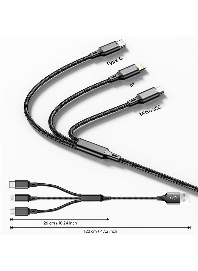 2 Packs Multi Charging Cable, 3 in 1 Fast Charging Cord,1.2M Nylon Braided Multiple USB Cable with iP Micro USB Type C Port for iPhone, Samsung, PS4, Tablet, Xiaomi and More - Image 4