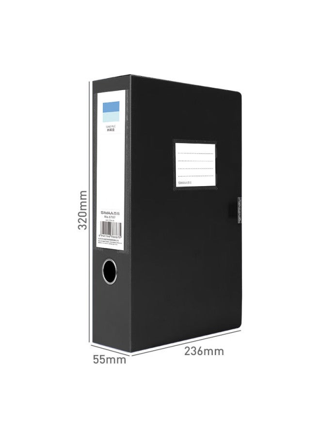 Simaa 1Pc 55Mm A4 Thickened Pp Hook And Loop File Box / Document Box / Data Box Voucher Document Storage Box Accounting Supplies Office Supplies 20883 Black - Image 2