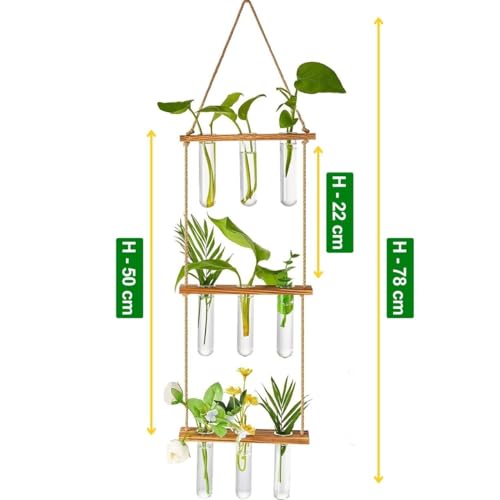 ecofynd 3-Tier Wall Hanging Test Tube Planter with Wooden Holder, Air Planter Glass Vase Holder with 9 Test Tube, Home Decor Hydroponic Plant Stand for Living Room, Office (TTP010) - Image 3