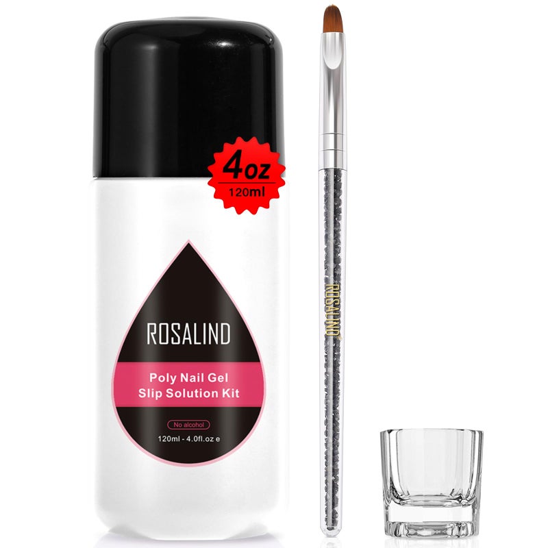 ROSALIND 4oz Slip Solution for Poly Nail Gel 120ml Gel Extension Liquid Solution for Poly Nail Gel Anti-stick Slip Solution, Poly Slip Extension Liquid Solution with Brush and Liquid Cup - Image 1