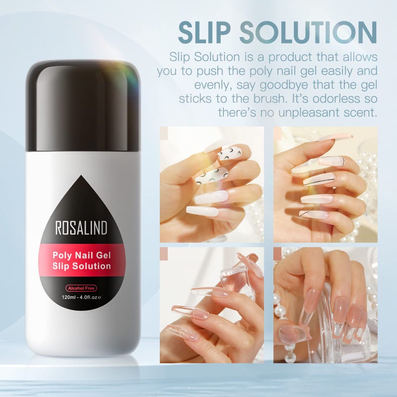 ROSALIND 4oz Slip Solution for Poly Nail Gel 120ml Gel Extension Liquid Solution for Poly Nail Gel Anti-stick Slip Solution, Poly Slip Extension Liquid Solution with Brush and Liquid Cup - Image 2