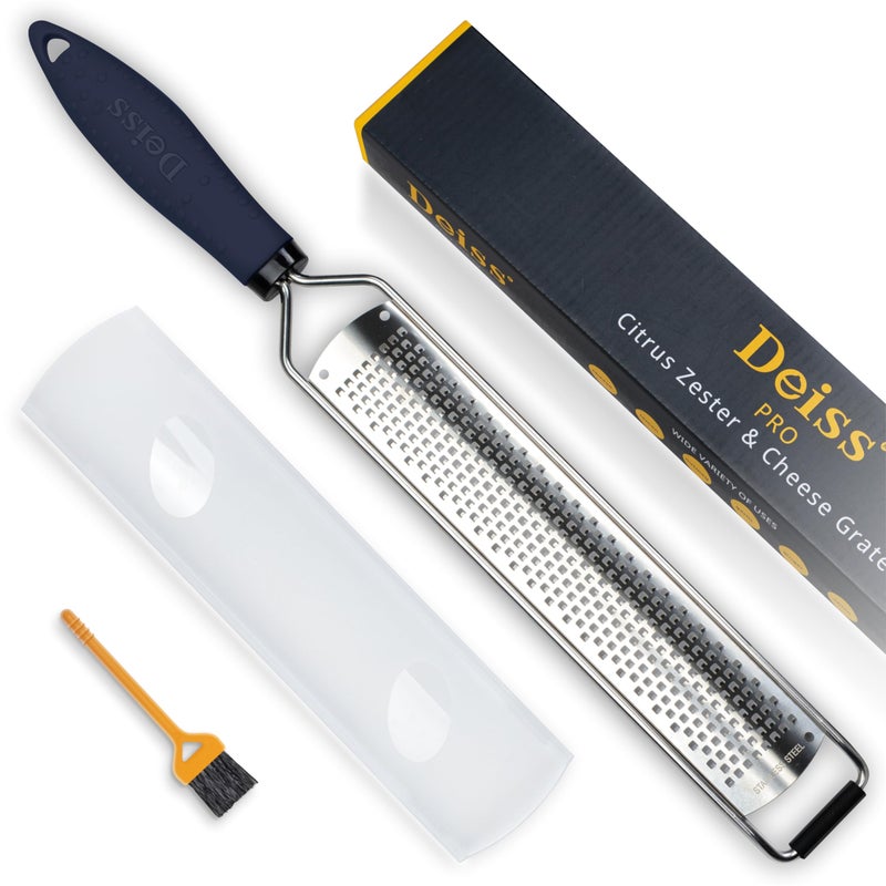 Deiss PRO Lemon Zester  Heavy Duty Cheese Grater  Vegetable Grater  Parmesan Cheese Lemon Garlic Nutmeg Chocolate Fruits Vegetables Ginger Grater  Stainless Steel Cheese Shredder  Black