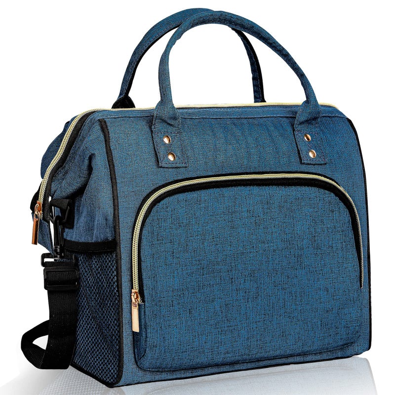 IDEATECH Large Insulated Lunch Bag for Men Blue Reusable Cooler Bag with Pockets Leakproof and Insulation