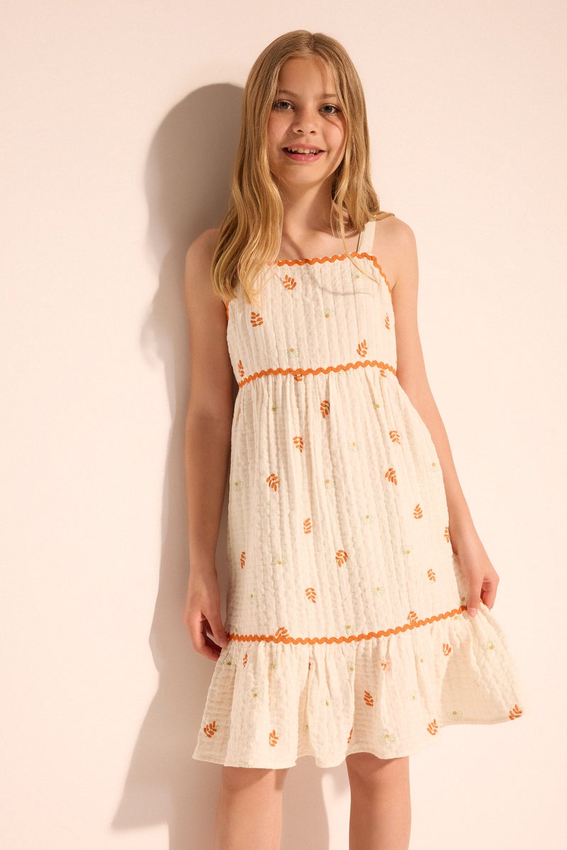 DeFacto Beige Girl Girl Patterned Strappy Muslin Dress Casual - Image 2