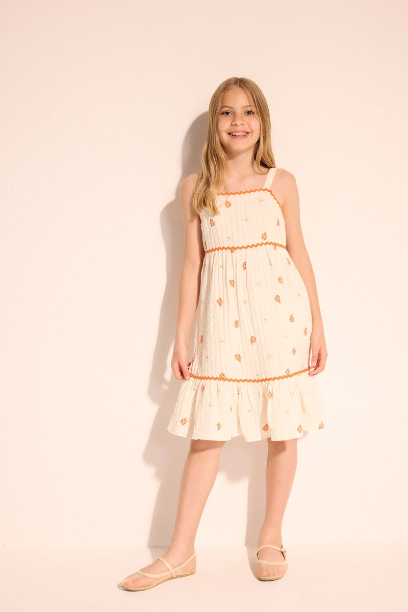 DeFacto Beige Girl Girl Patterned Strappy Muslin Dress Casual - Image 1