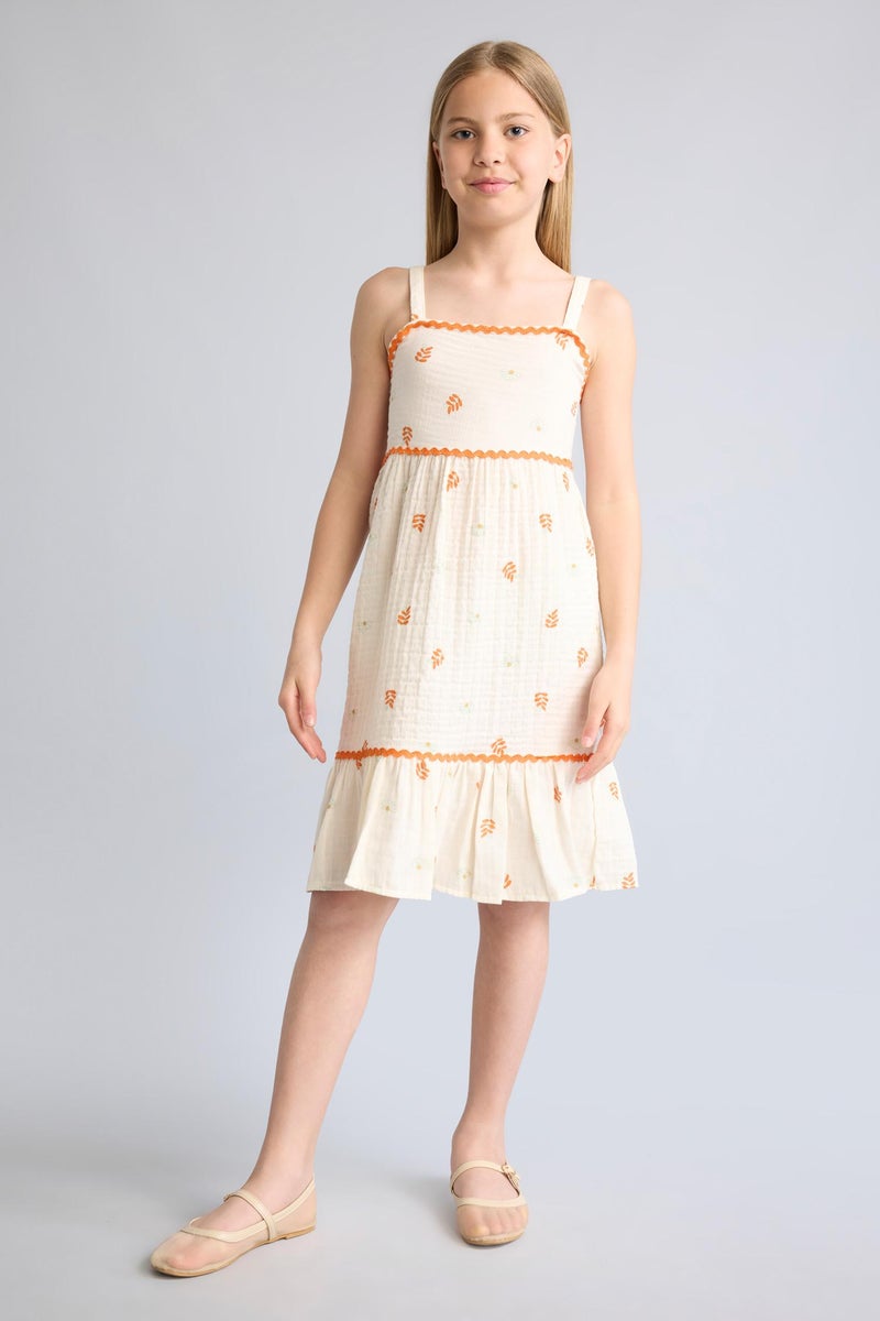 DeFacto Beige Girl Girl Patterned Strappy Muslin Dress Casual - Image 4