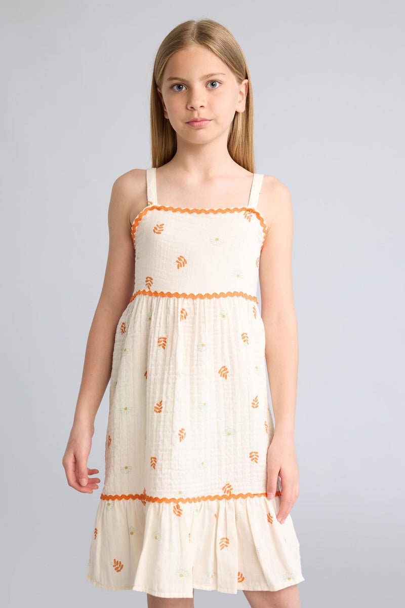 DeFacto Beige Girl Girl Patterned Strappy Muslin Dress Casual - Image 5
