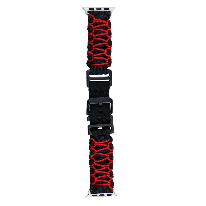 erorex For Apple Watch Se 2022 40Mm Dual-Layer Braided Paracord Buckle Watch Band(Black Red) - Image 2