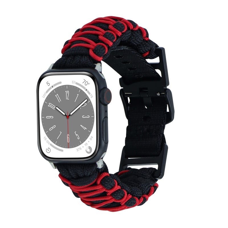 erorex For Apple Watch Se 2022 40Mm Dual-Layer Braided Paracord Buckle Watch Band(Black Red) - Image 1