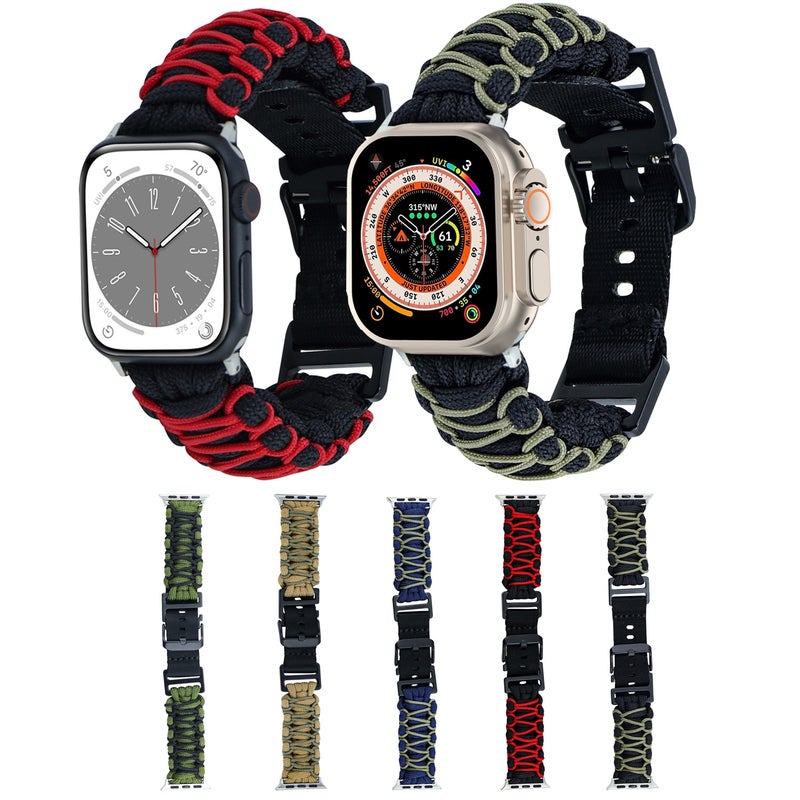 erorex For Apple Watch Se 2022 40Mm Dual-Layer Braided Paracord Buckle Watch Band(Black Red) - Image 4