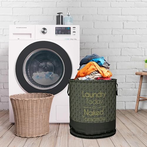 Kuber Industries Polyester Foldable Laundry Basket, Non-Woven Round Basket For Clothes, Toy Storage, 45L, Golden Dot, Black, 36 Cm X 47 Cm - Image 5