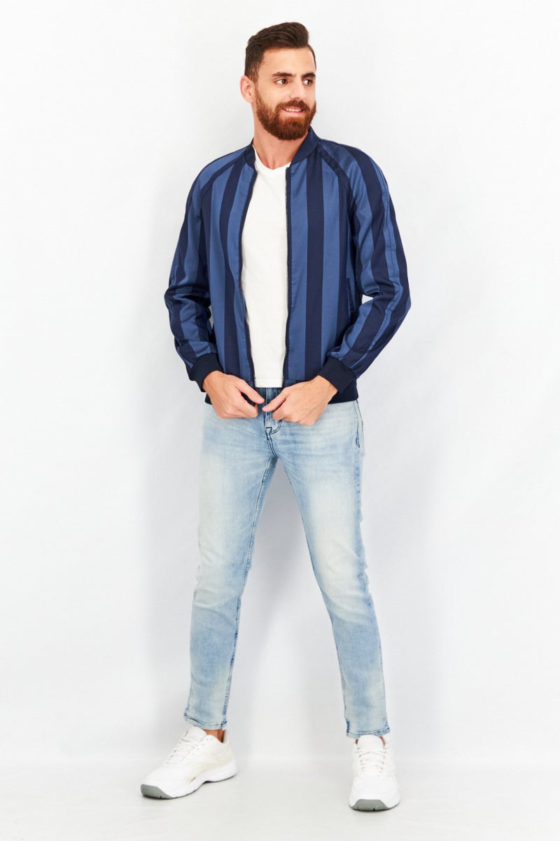 SELECTED سترات بومبر مخططة للرجال، كحلي - Image 3