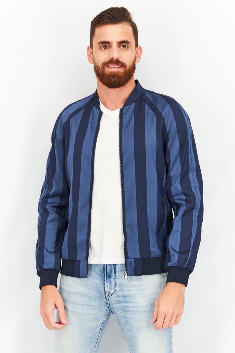 SELECTED سترات بومبر مخططة للرجال، كحلي - Image 1