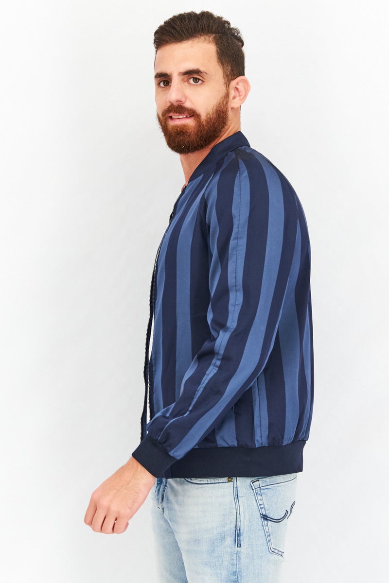 SELECTED سترات بومبر مخططة للرجال، كحلي - Image 4