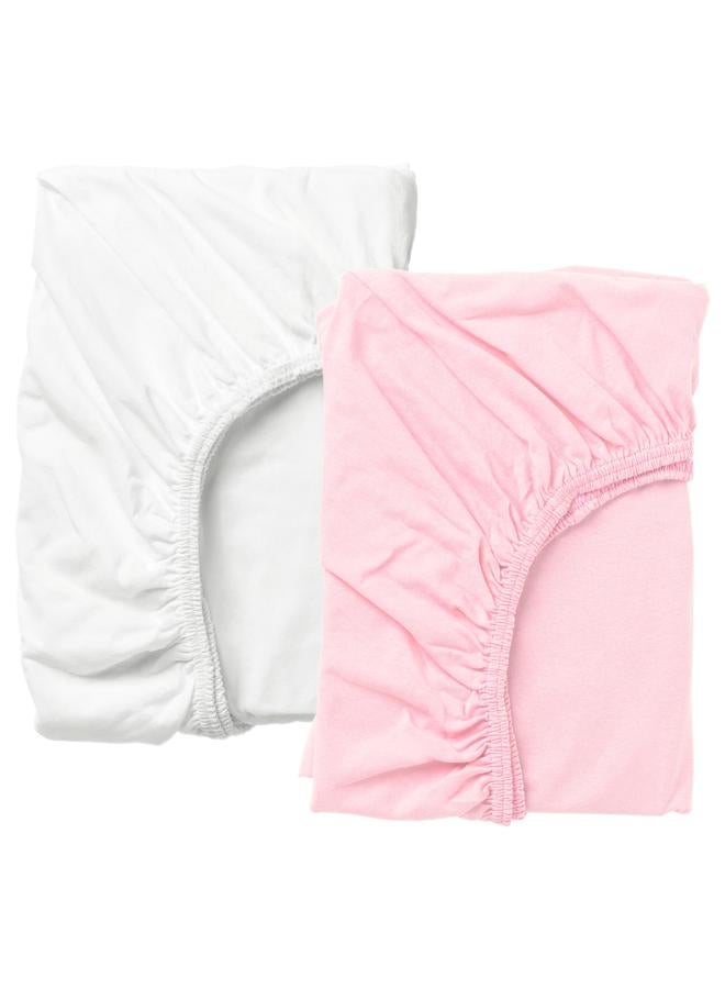 Fitted Sheet For Cot, White/Pink, 60X120 Cm - Image 1