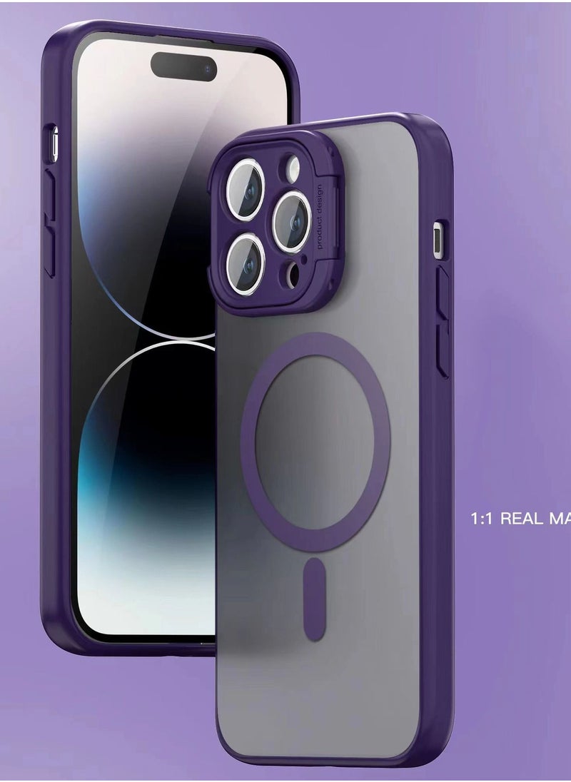 Color Fans Magsafe Case for iPhone 15 Pro Max Camera Ring Stand Magnetic Cover Purple  - Image 2