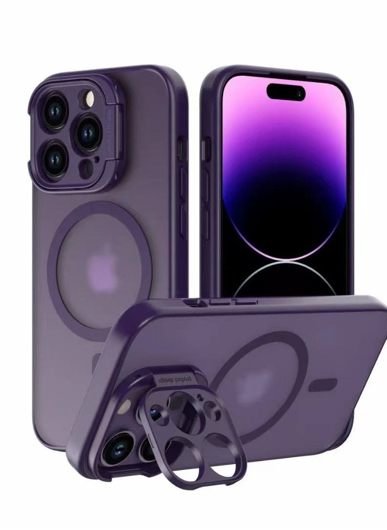 Color Fans - Magsafe Case for iPhone 15 Pro Max Camera Ring Stand Magnetic Cover Purple - Image 1