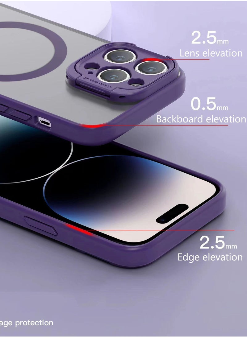 Color Fans Magsafe Case for iPhone 15 Pro Max Camera Ring Stand Magnetic Cover Purple  - Image 3
