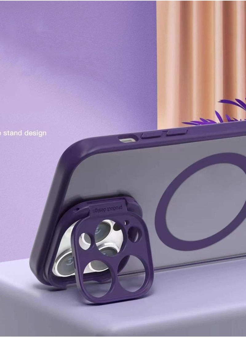 Color Fans Magsafe Case for iPhone 15 Pro Max Camera Ring Stand Magnetic Cover Purple  - Image 4