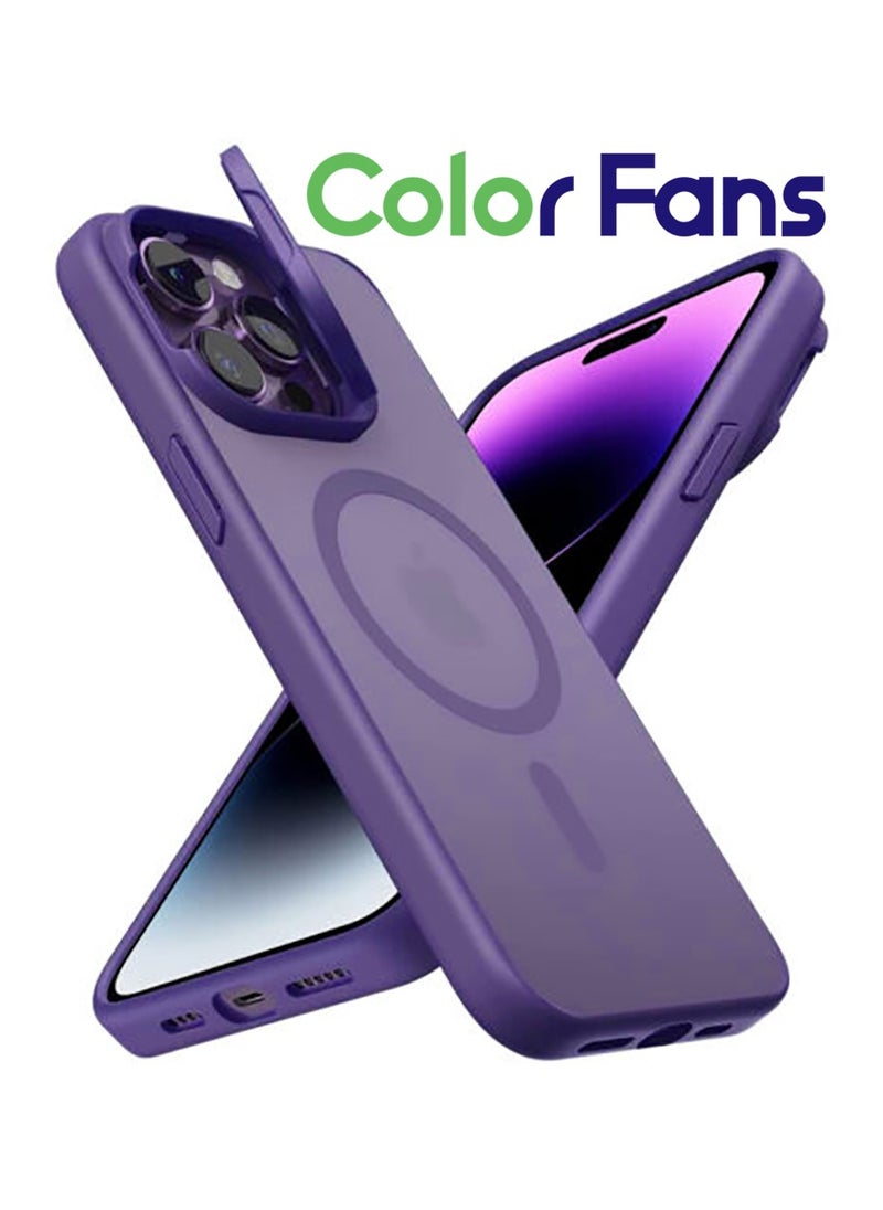 Color Fans Magsafe Case for iPhone 15 Pro Max Camera Ring Stand Magnetic Cover Purple  - Image 1