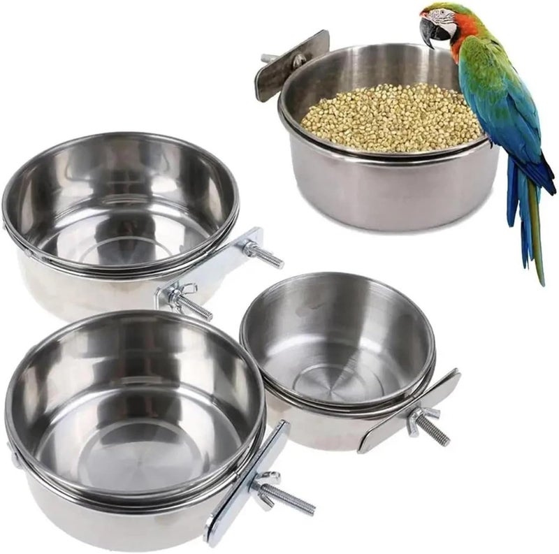Bird Feeding Dish Cups 12PCS Parrot Rabbit Hamster Pet Food Dish Stainless Steel Clamp-on Water Drinker Bird Feeder Feeding Bowl Cage Cup Hanging for Parakeets Parrots Cockatiel(12CM) - Image 3