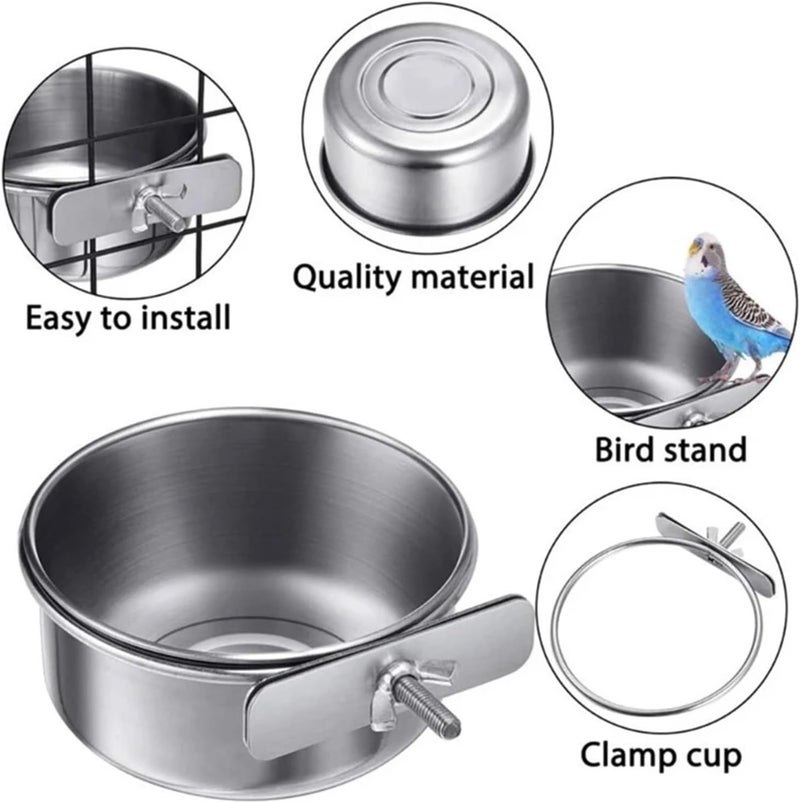 Bird Feeding Dish Cups 12PCS Parrot Rabbit Hamster Pet Food Dish Stainless Steel Clamp-on Water Drinker Bird Feeder Feeding Bowl Cage Cup Hanging for Parakeets Parrots Cockatiel(12CM) - Image 4