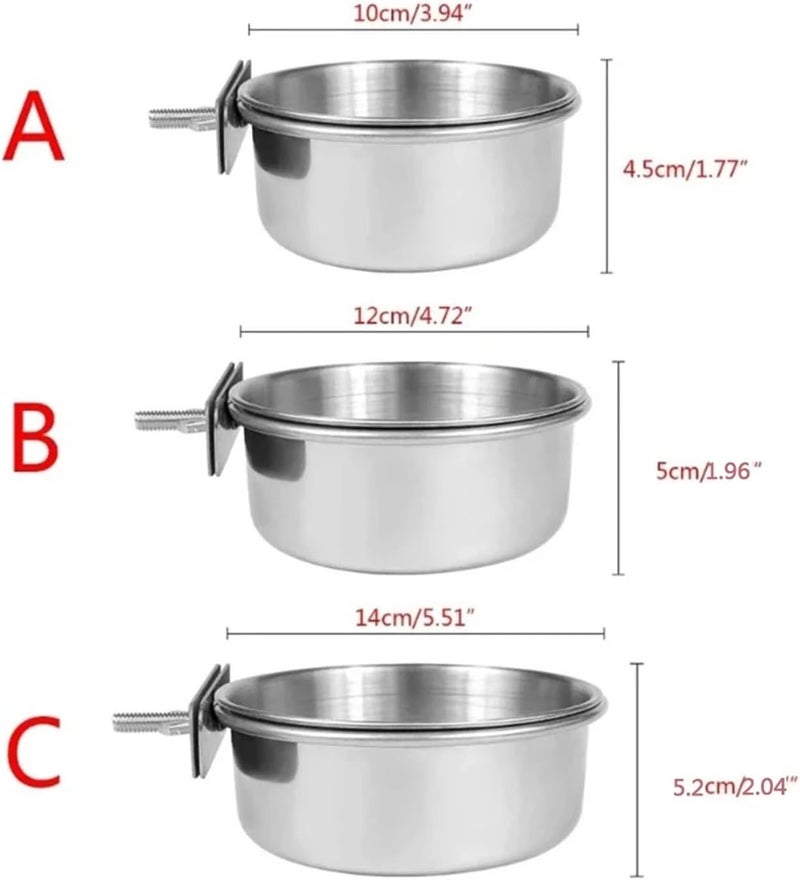 Bird Feeding Dish Cups 12PCS Parrot Rabbit Hamster Pet Food Dish Stainless Steel Clamp-on Water Drinker Bird Feeder Feeding Bowl Cage Cup Hanging for Parakeets Parrots Cockatiel(12CM) - Image 5