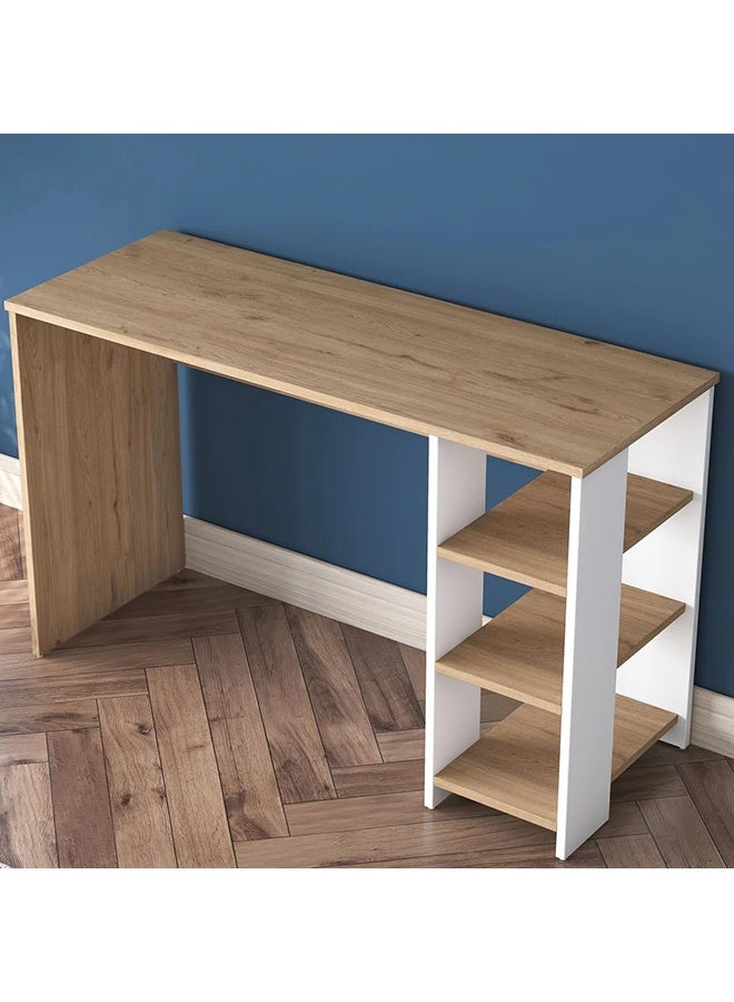 Home Canvas مكتب فيريو الأنيق مع تخزين مدمج - أبيض وبلوط - Image 5