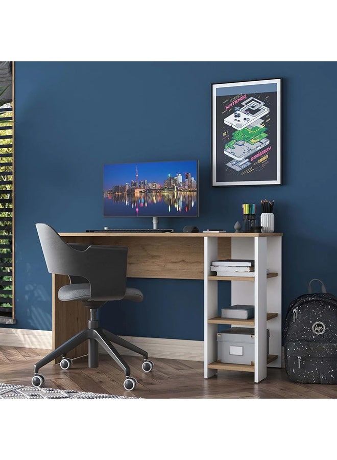 Home Canvas مكتب فيريو الأنيق مع تخزين مدمج - أبيض وبلوط - Image 2