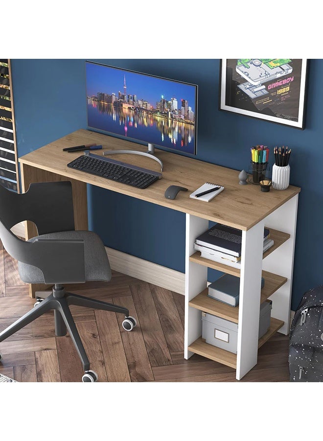 Home Canvas مكتب فيريو الأنيق مع تخزين مدمج - أبيض وبلوط - Image 1