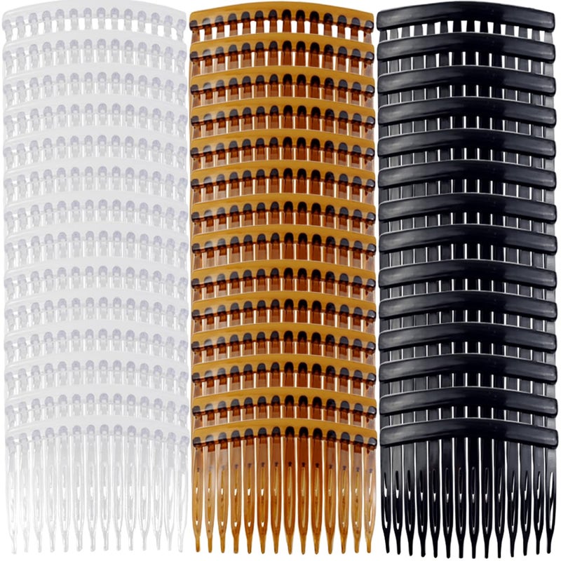 TIHOOD TIHOOD 42PCS Plastic Hair Side Combs Slide Bun Holder with 14 Teeth DIY Headpieces Clips Grips Barrettes Accessories for Women Girls Wedding Brides Veil Black Coffee Transparent 