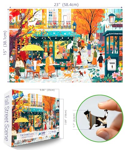 Blueforest Autumn Cafe Scene Puzzle for Adults 500 Pieces Colorful Street Jigsaw Puzzle with Letters on Back Fall City Street Landscape Challenging Puzzle Ideal for Family Game Nights Seniors 2315 - Image 5