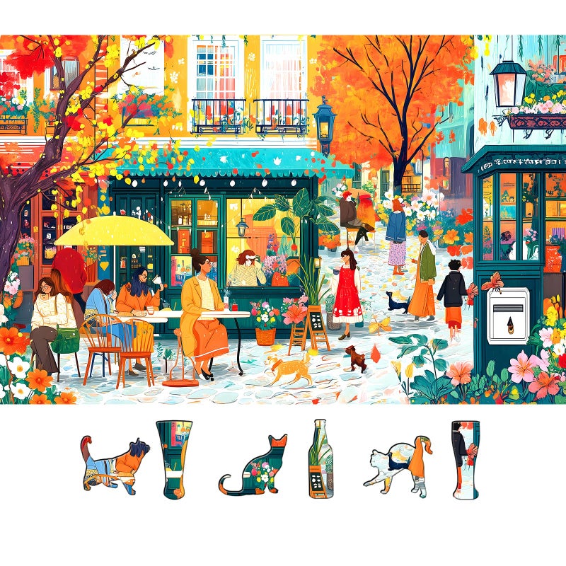 Blueforest Autumn Cafe Scene Puzzle for Adults 500 Pieces Colorful Street Jigsaw Puzzle with Letters on Back Fall City Street Landscape Challenging Puzzle Ideal for Family Game Nights Seniors 2315 - Image 3