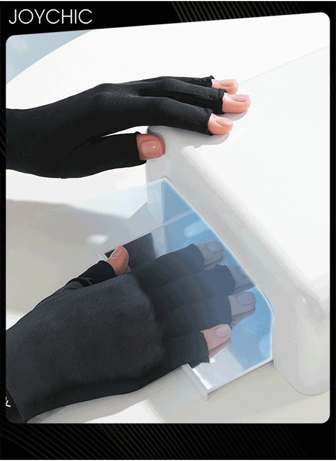 Joychic Women Summer UV Protection Half-finger Gloves Outdoor Driving Ice Silk Skin-friendly Breathable Thin Sun Protection Gloves Black  - Image 2