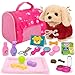 deAO Dog Toys for Kids Stuffed Dog Plush Toys with Carrier CagePet Mat Pretend Play Puppy Pet Care Feeding Playset Toys Gifts for Boys Girls 3 4 5 6 Year Old - Image 2