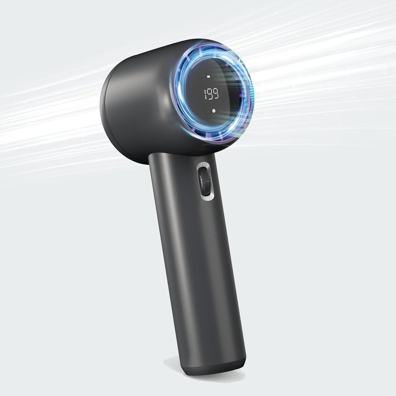 Luckam Portable Handheld Fan, High Speed (1-199) Adjustable Turbo Mini Fan with Digital Display, USB Type-C Rechargeable Battery Powered Personal Fan for Travel, Camping, Office, Home, Outdoor, Grey - Image 1