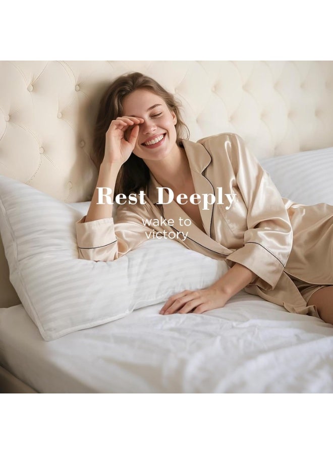 Hotel Linen Klub Pack of 2 Soft Microfiber Pillows (85 GSM) with 1 cm Stripe and Single Piping, White (50 x 90 cm), 2400 grams/pack, King - Image 2