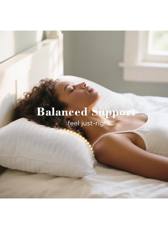 Hotel Linen Klub Pack of 2 Soft Microfiber Pillows (85 GSM) with 1 cm Stripe and Single Piping, White (50 x 90 cm), 2400 grams/pack, King - Image 1